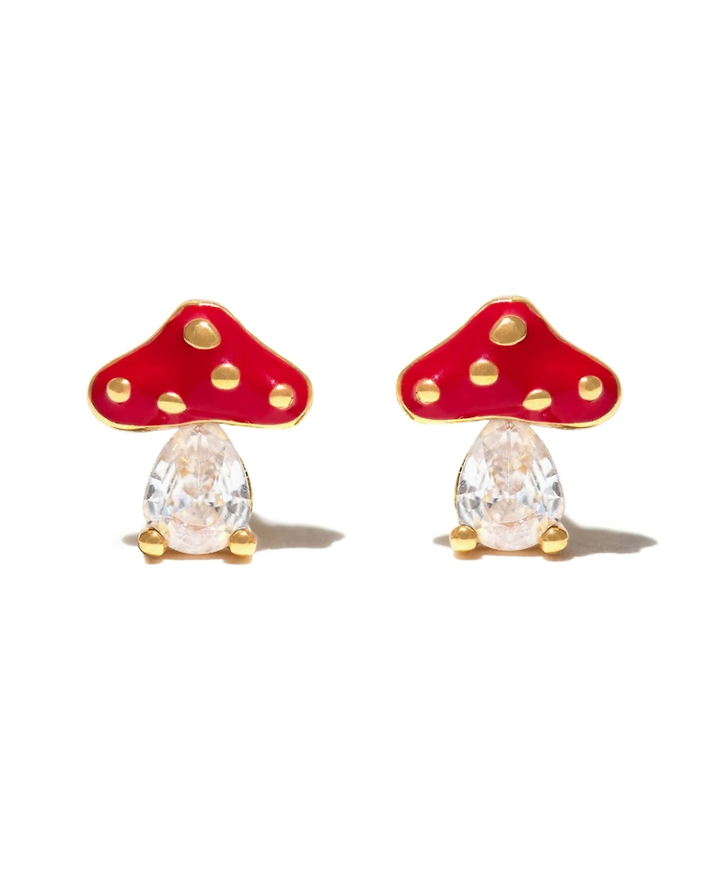 Girls Crew Crystal Gold Plated Magical Mushroom Studs