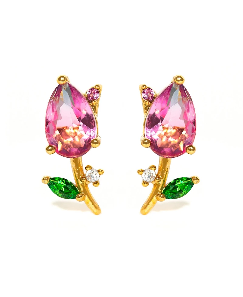 Girls Crew Crystal Blossoming Gold Plated Tulip Studs