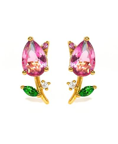 Girls Crew Crystal Blossoming Gold Plated Tulip Studs