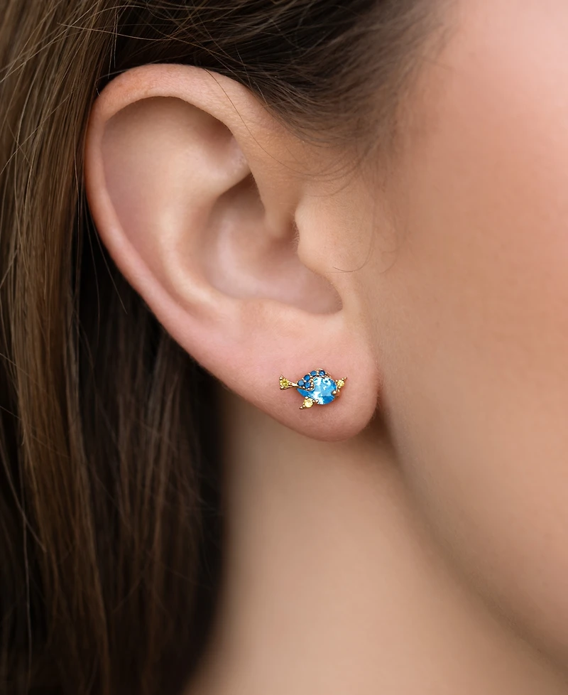 Girls Crew Crystal Gold Plated Pixar Finding Nemo Dory Stud Earrings