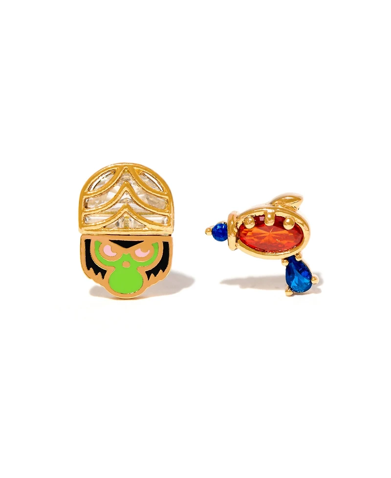 Girls Crew Crystal Gold Plated Enamel The Powerpuff Girls Mojo Jojo Stud Earrings