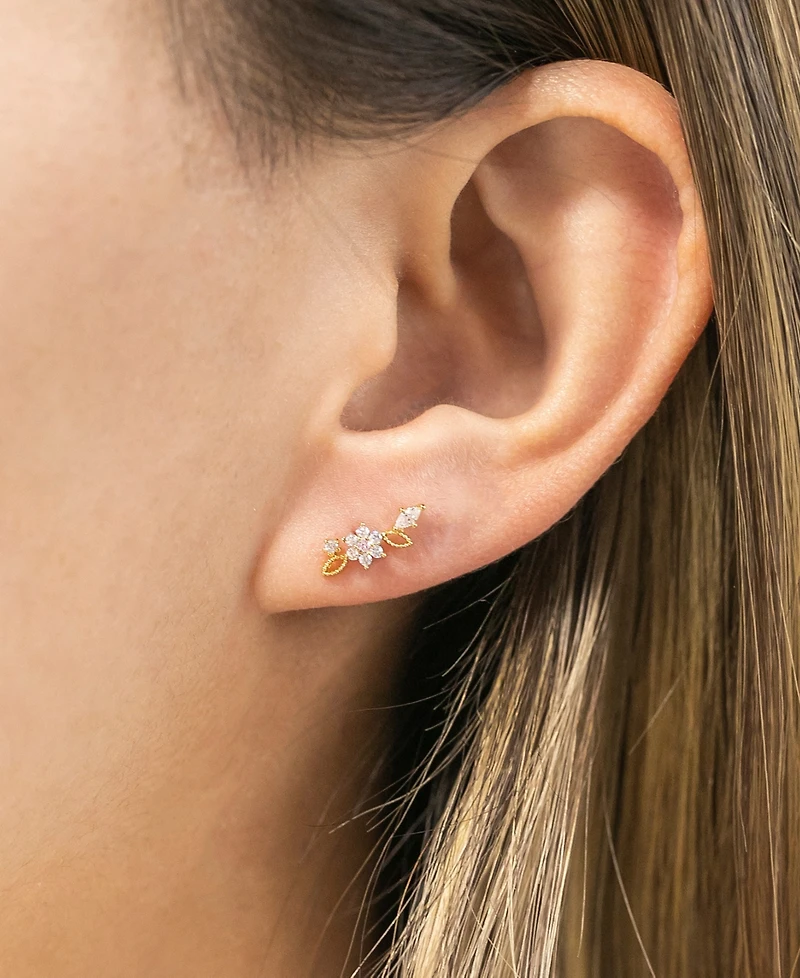 Girls Crew Gold Plated Sparkle Flower Crystal Piercing Style Earrings
