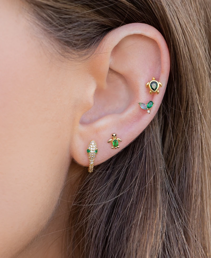 Girls Crew Gold Plated Tiny Turtle Crystal Piercing Style Earrings