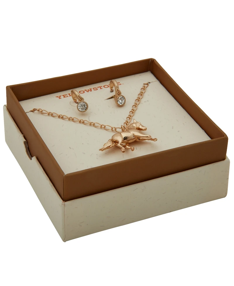 Yellowstone 2-Pc. Horse Pendant Necklace and Hoop Earrings Gift Set