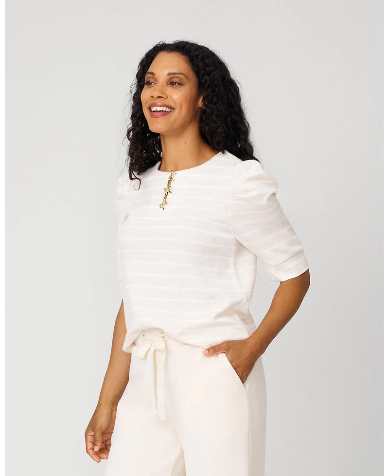 Cable & Gauge Women's Puff Sleeve Bow Top
