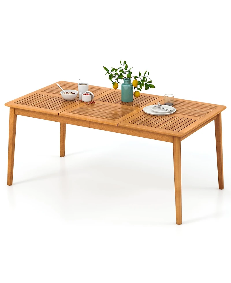 Gymax -Person Outdoor Acacia Wood Dining Table w/ 1.96'' Umbrella Hole Rectangular