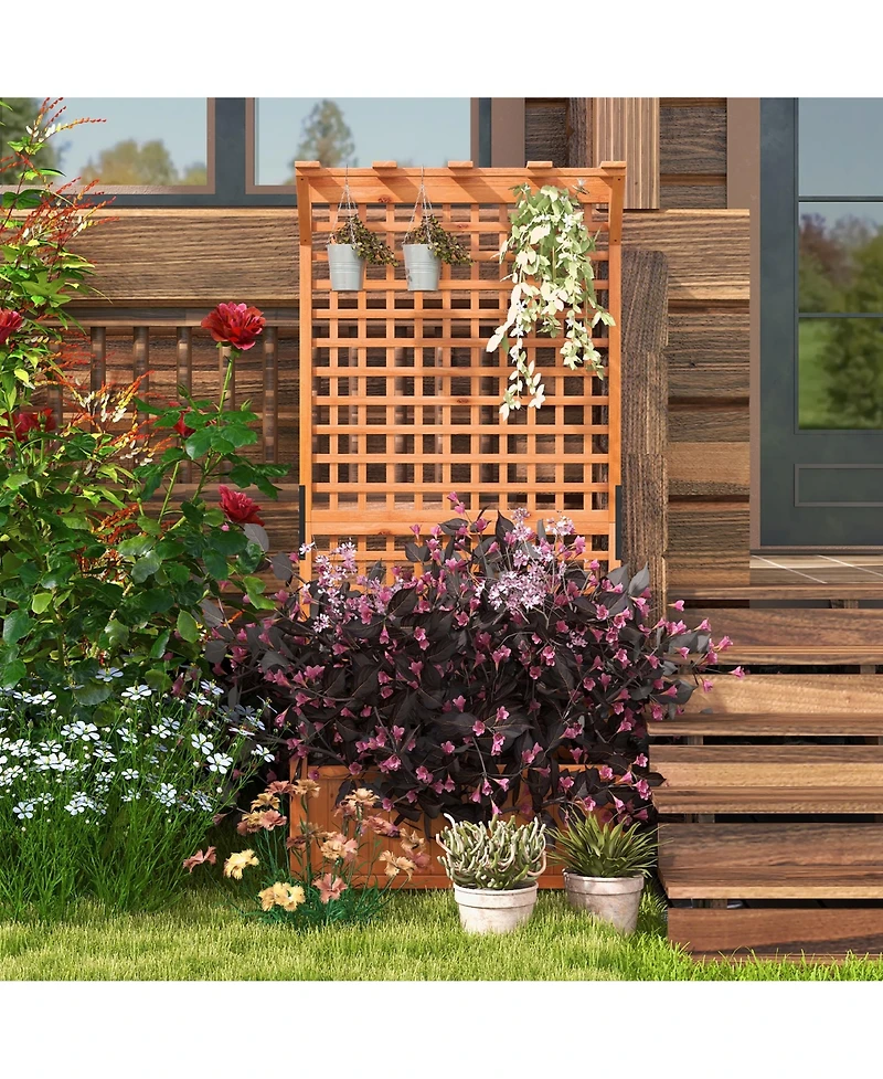Gymax Wooden Planter Raised Garden Bed w/ Planter Box & Trellis Indoor & Outdoor