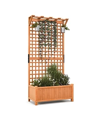 Gymax Wooden Planter Raised Garden Bed w/ Planter Box & Trellis Indoor & Outdoor