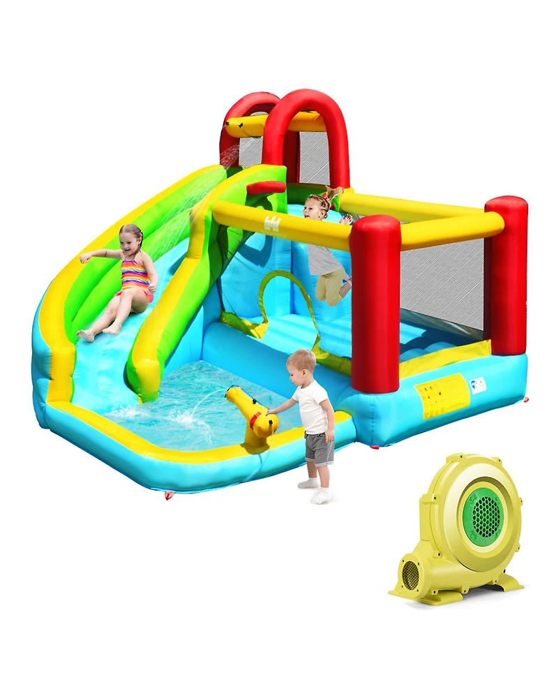 Gymax Inflatable Kids Water Slide Jumper Bounce House Splash Water Pool with 735W Blower