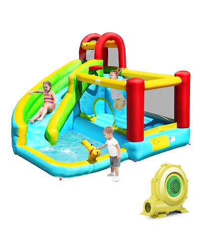 Gymax Inflatable Kids Water Slide Jumper Bounce House Splash Water Pool with 735W Blower
