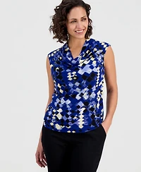Kasper Women's Diamond Print Cowl Neck Top