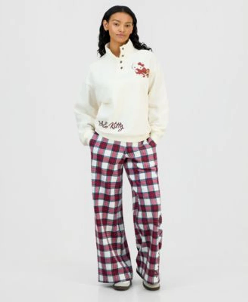 Grayson Threads The Label Juniors Hello Kitty Quarter Snap Sweatshirt Hello Kitty Plaid Fleece Pants