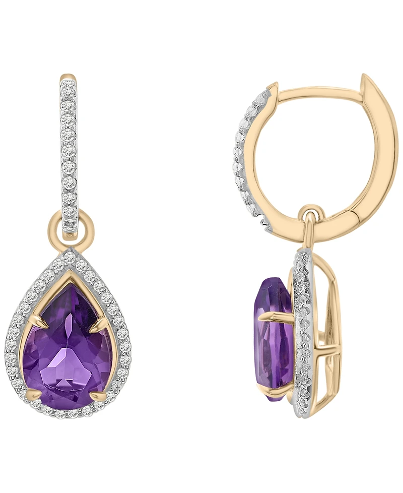 Macy's Amethyst (2-1/2 ct. t.w.) and Diamond (1/4ct. t.w.) Drop Hoop Earrings in 14K Yellow Gold