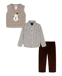 Izod Baby Boys 3-Piece Snowman Sweater Vest, Shirt and Pants Set