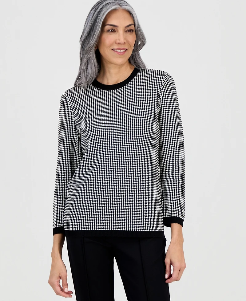 Kasper Women's Geometric-Print Crewneck Sweater