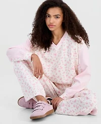 Tinseltown Juniors Pink Scuba V Neck Sweatshirt Joggers