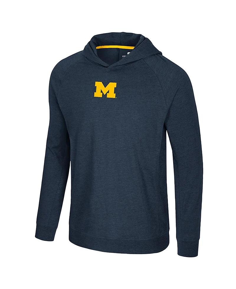 Colosseum Men's Navy Michigan Wolverines Back Business Long Sleeve Raglan Hooded T-Shirt