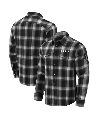 Darius Rucker Collection by Fanatics Men's Black Detroit Lions Flannel Plaid Full-Snap Shirt