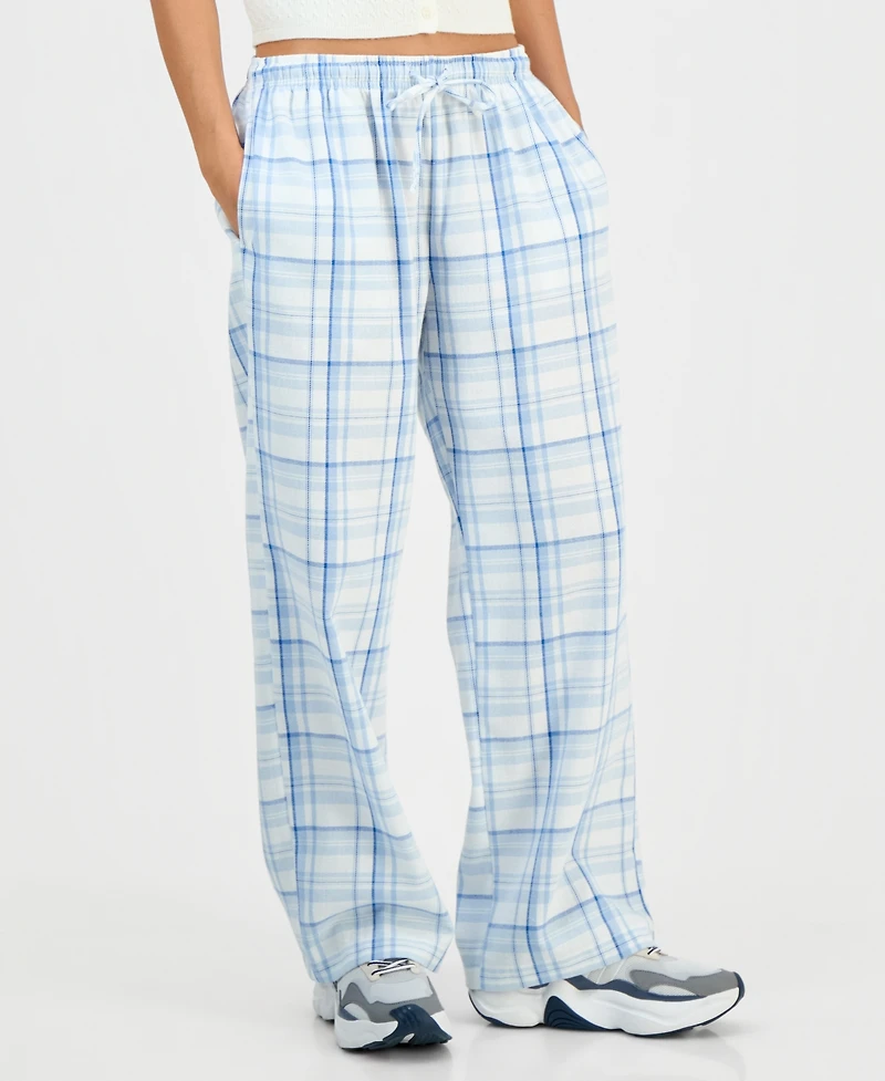 Self Esteem Juniors' Plaid-Print Tie-Waist Wide-Leg Pants
