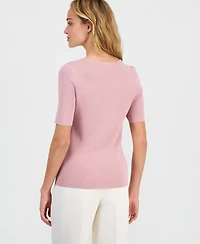 Tahari Asl Women's Fine-Rib Crewneck Sweater T-Shirt, Regular & Petite