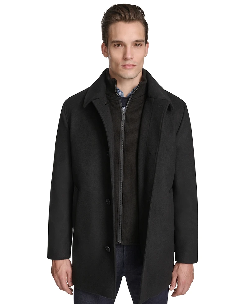 Kenneth Cole Men's Stand-Collar Zip-Bib Button Car Coat
