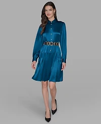 Karl Lagerfeld Paris Women's Collared Belted Shirt Dress