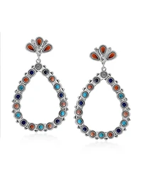 American West Jewelry Sterling Silver Orange Spiny Oyster, Turquoise and Lapis Teardrop Post Back Earrings