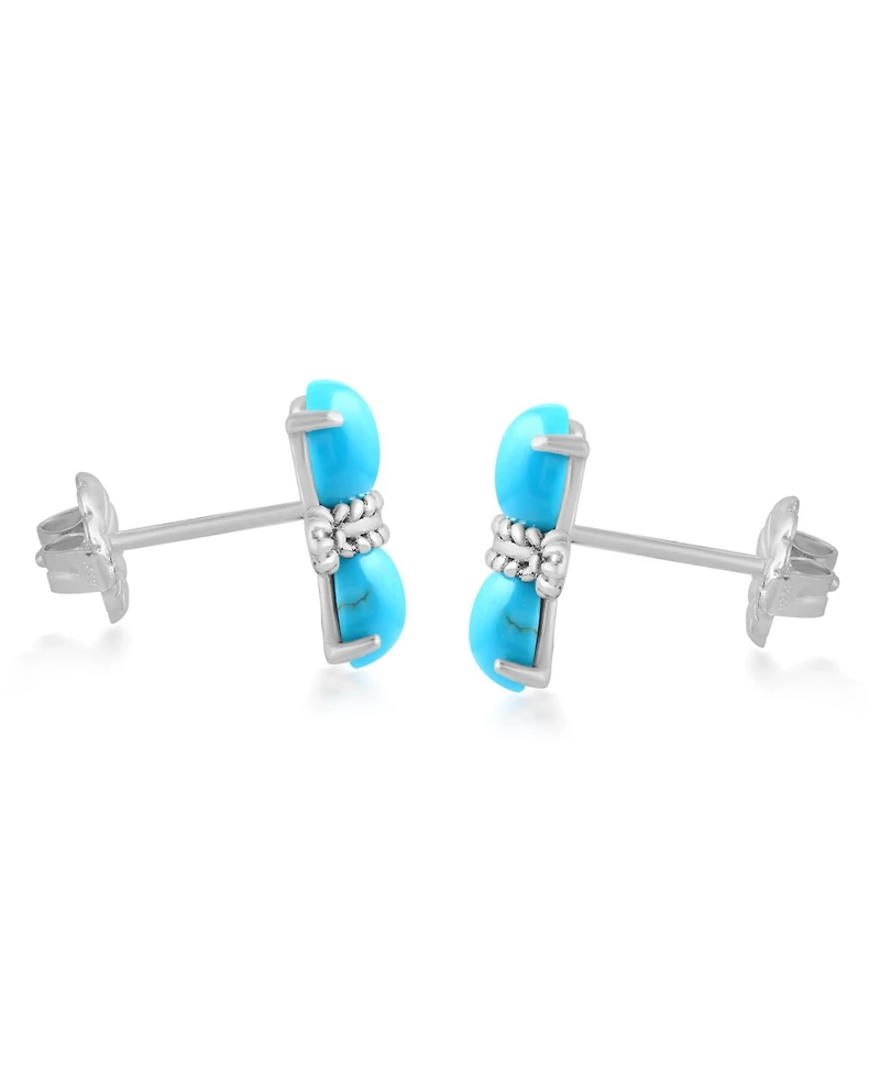 American West Jewelry Sterling Silver Round Sleeping Beauty Turquoise Concha Stud Earrings