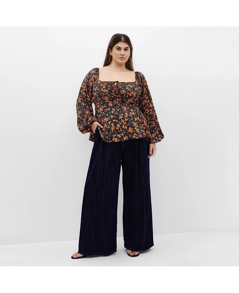 City Chic Women's Plus Gigi Long Sleeve Daisy Print Top
