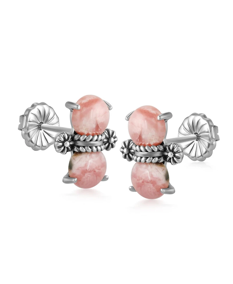 American West Jewelry Sterling Silver Round Rhodochrosite Concha Stud Earrings