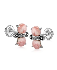 American West Jewelry Sterling Silver Round Rhodochrosite Concha Stud Earrings