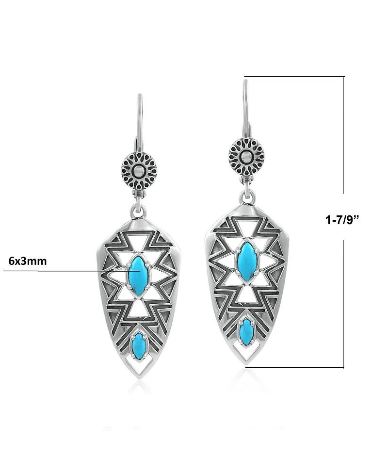 American West Jewelry Sterling Silver Marquise Kingman Turquoise Patterned Lever Back Earrings