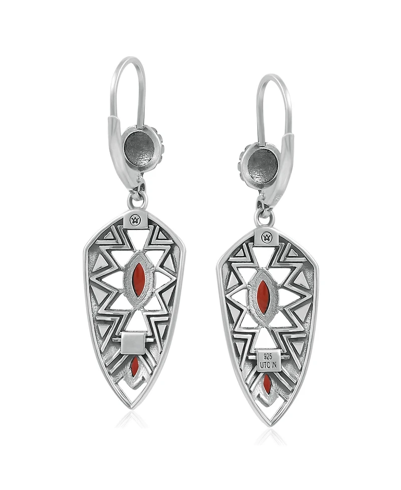 American West Jewelry Sterling Silver Marquise Red Jasper Patterned Lever Back Earrings