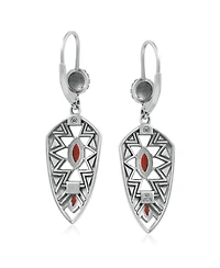 American West Jewelry Sterling Silver Marquise Red Jasper Patterned Lever Back Earrings