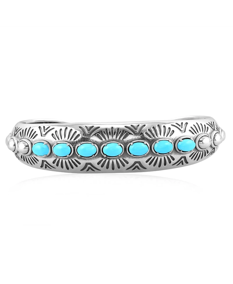 American West Jewelry Sterling Silver Sleeping Beauty Turquoise Gemstone Textured Cuff Bracelet, Large