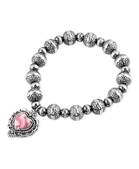 American West Jewelry Sterling Silver Rhodochrosite Heart Charm Bead Bracelet