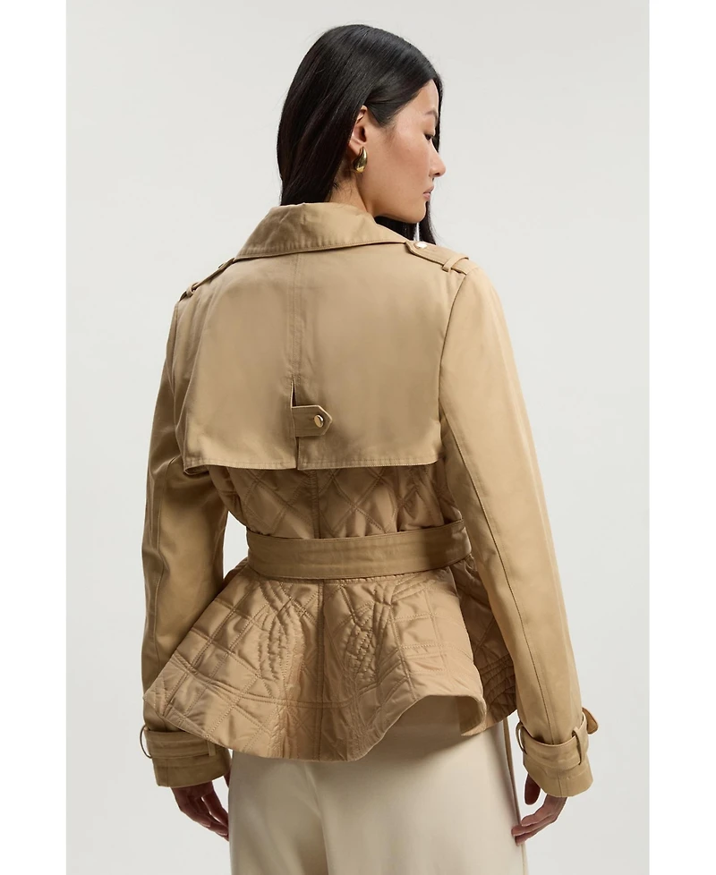 Karen Millen Women's Quilted Padded Peplum Short Trench Coat