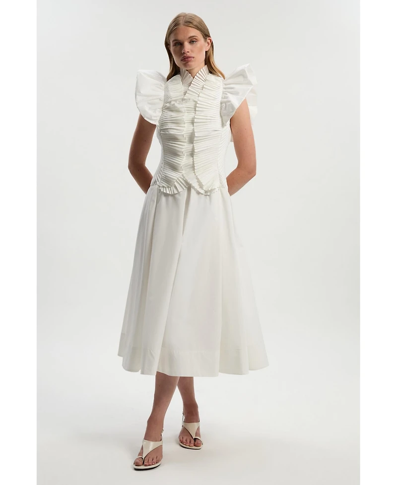Karen Millen Women's Pleated Ruffle Sleeve Woven Maxi Dress