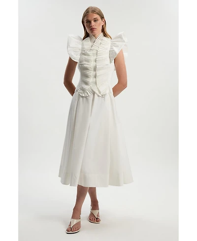 Karen Millen Women's Pleated Ruffle Sleeve Woven Maxi Dress