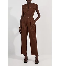 Karen Millen Women's Cotton & Faux Leather Utility Jumpsuit