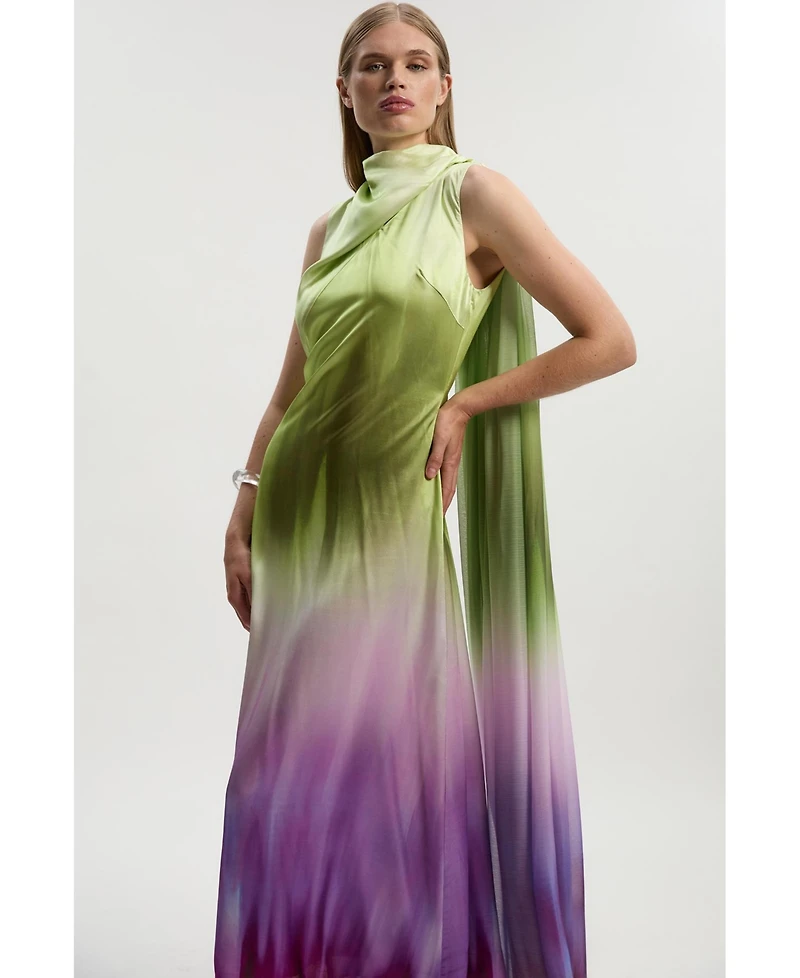 Karen Millen Women's Ombre Satin Cape Midi Dress