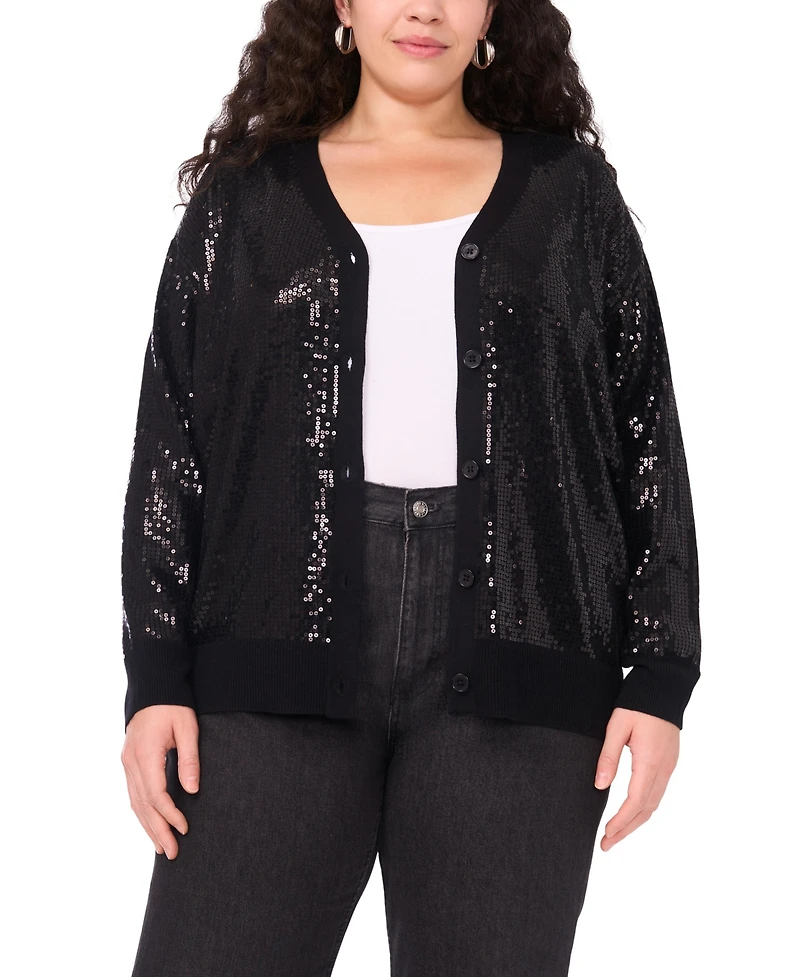 Vince Camuto Plus Sequined V-Neck Cardigan Sweater