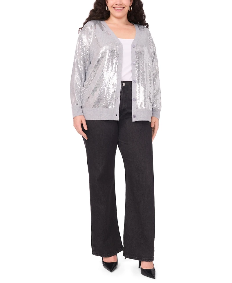 Vince Camuto Plus Sequined V-Neck Cardigan Sweater