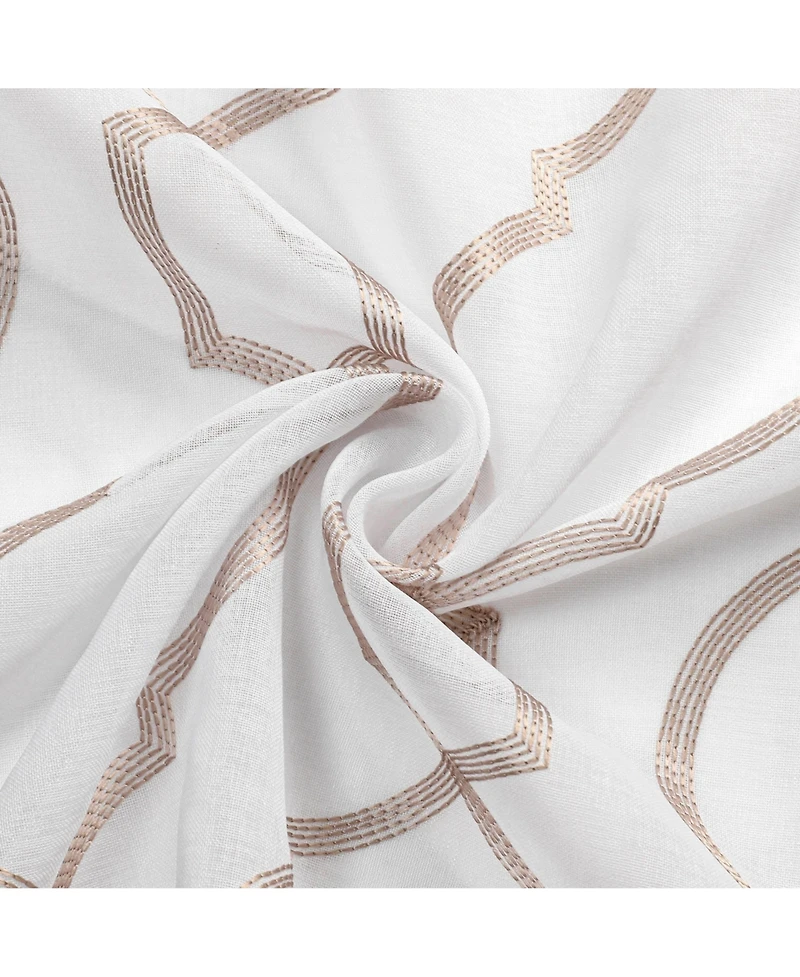 Kate Aurora Transcendence 1 Piece Grommet Top Embroidered Sheer Trellis Clover Window Curtain Panel - Silver