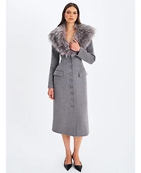 Miss Circle Women's Faye Grey Wool Blend Single-Breasted Coat with Removable Faux Fur Collar