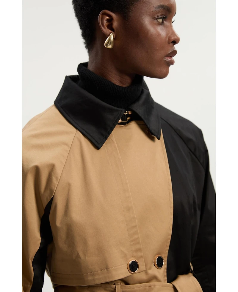 Karen Millen Women's Color Block Belted Tailored Trench Coat