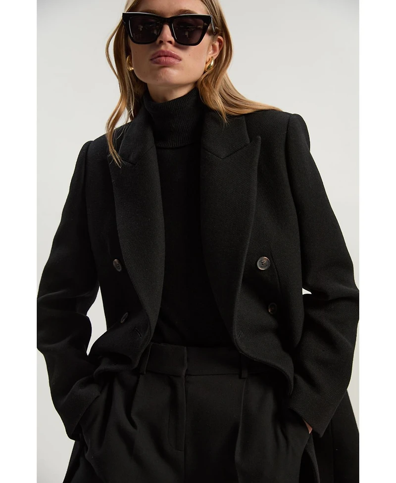 Karen Millen Women's Wool Double Breasted Tailored Midi Coat