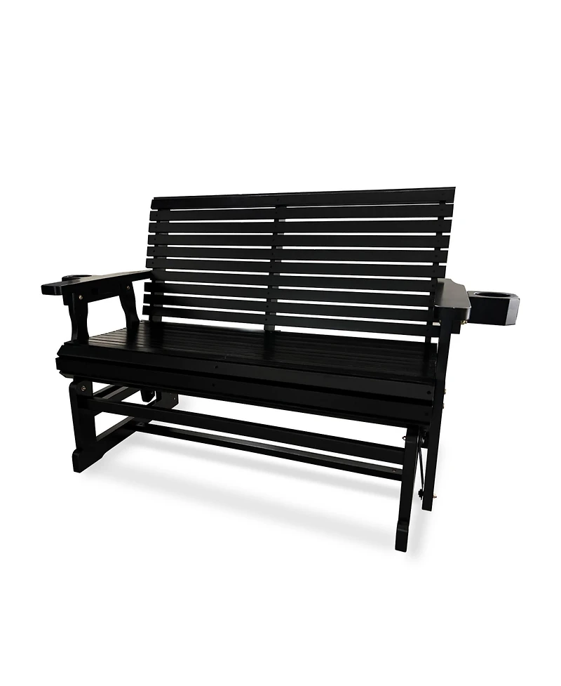 Mega Casa Patio Glider with Cup Holders, High Roll Back and Deep Contoured Seat,Heavy Duty 800 Lb (Black, 2-Seater)