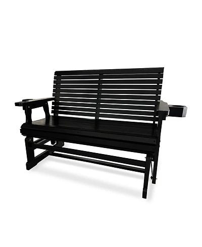 Mega Casa Patio Glider with Cup Holders, High Roll Back and Deep Contoured Seat,Heavy Duty 800 Lb (Black, 2-Seater)