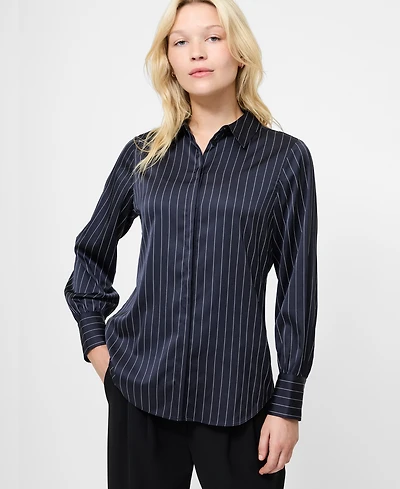 French Connection Women's Satin Pinstriped Top